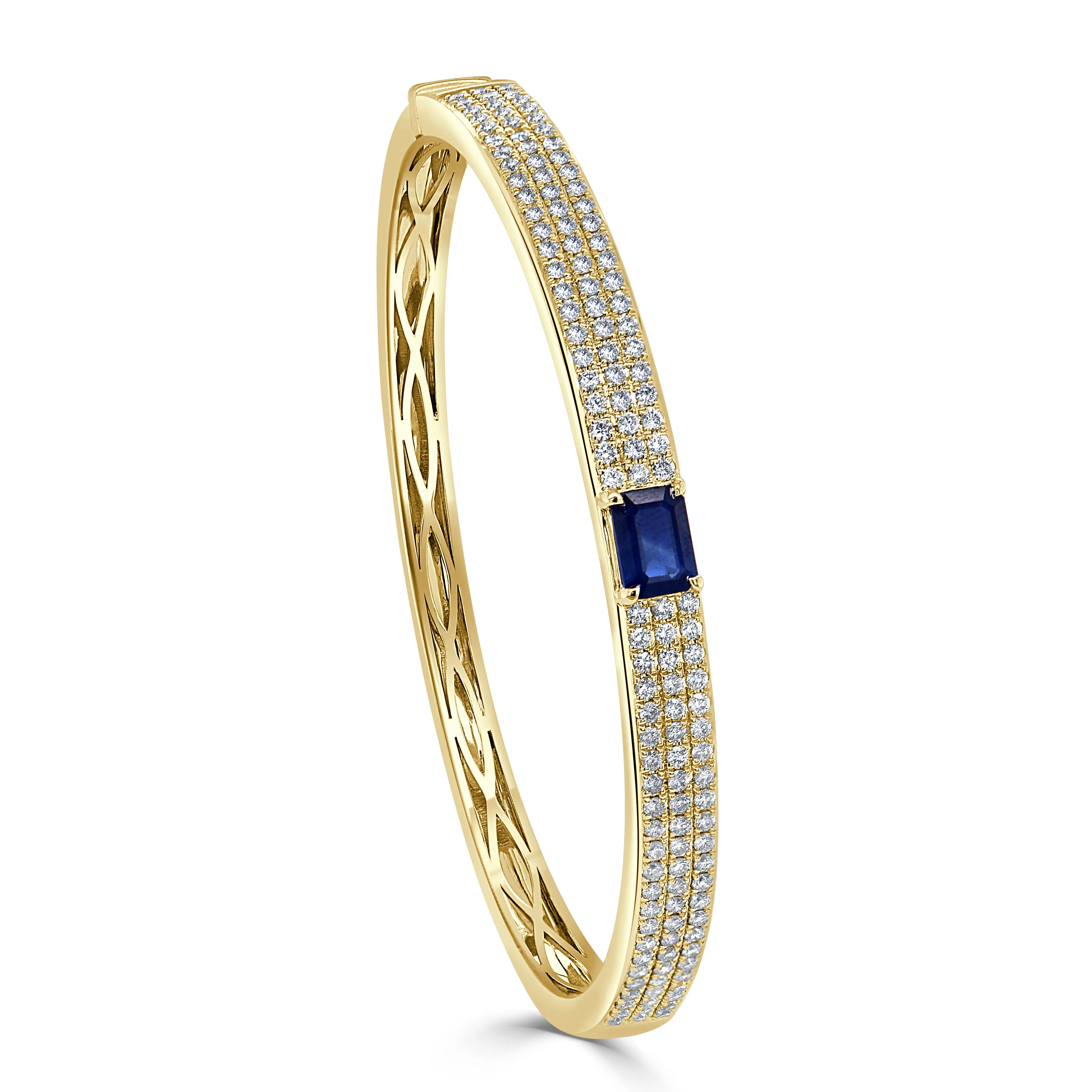 14K Gold Emerald-Cut Sapphire & Diamond Pave Bangle
