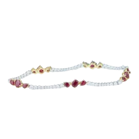 14k Two-Tone Yellow & White Gold, Diamond & Ruby Bracelet