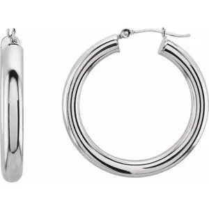 14K White Tube 20 mm Hoop Earrings