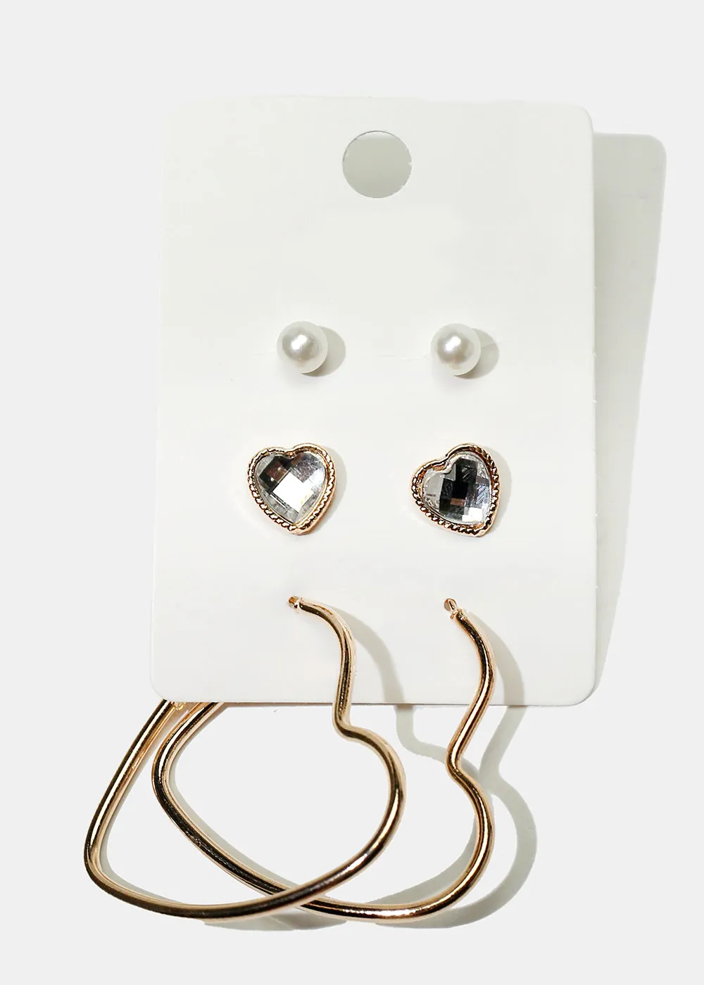 3-Pair Heart Earrings