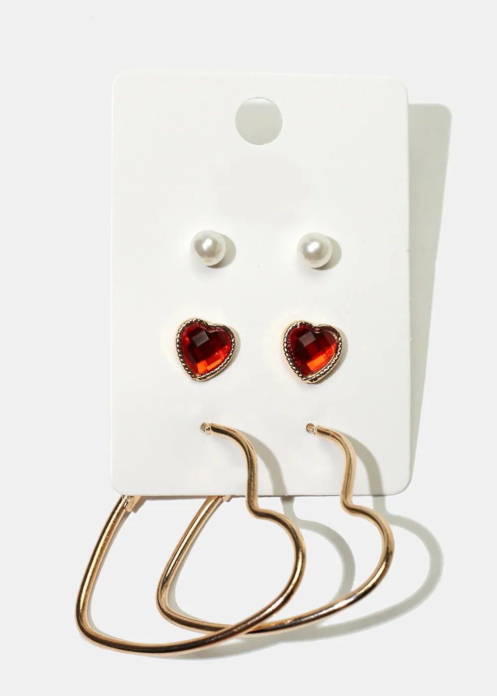 3-Pair Heart Earrings