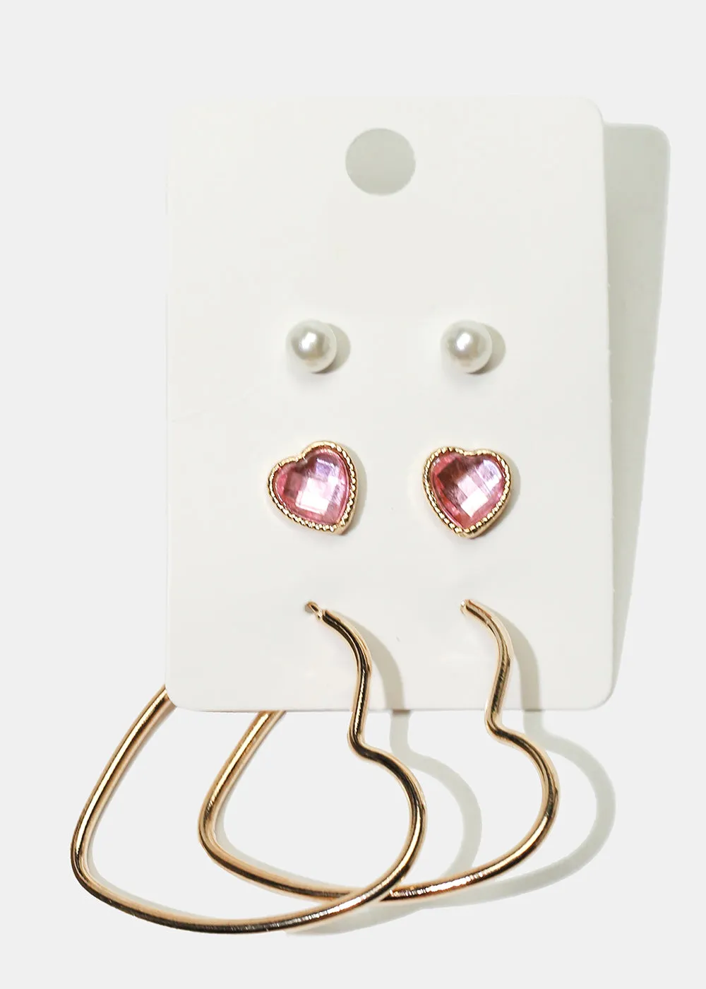 3-Pair Heart Earrings