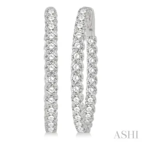 4 ctw Round Cut Diamond In-Out Oval Shape Hoop Earrings in 14K White Gold
