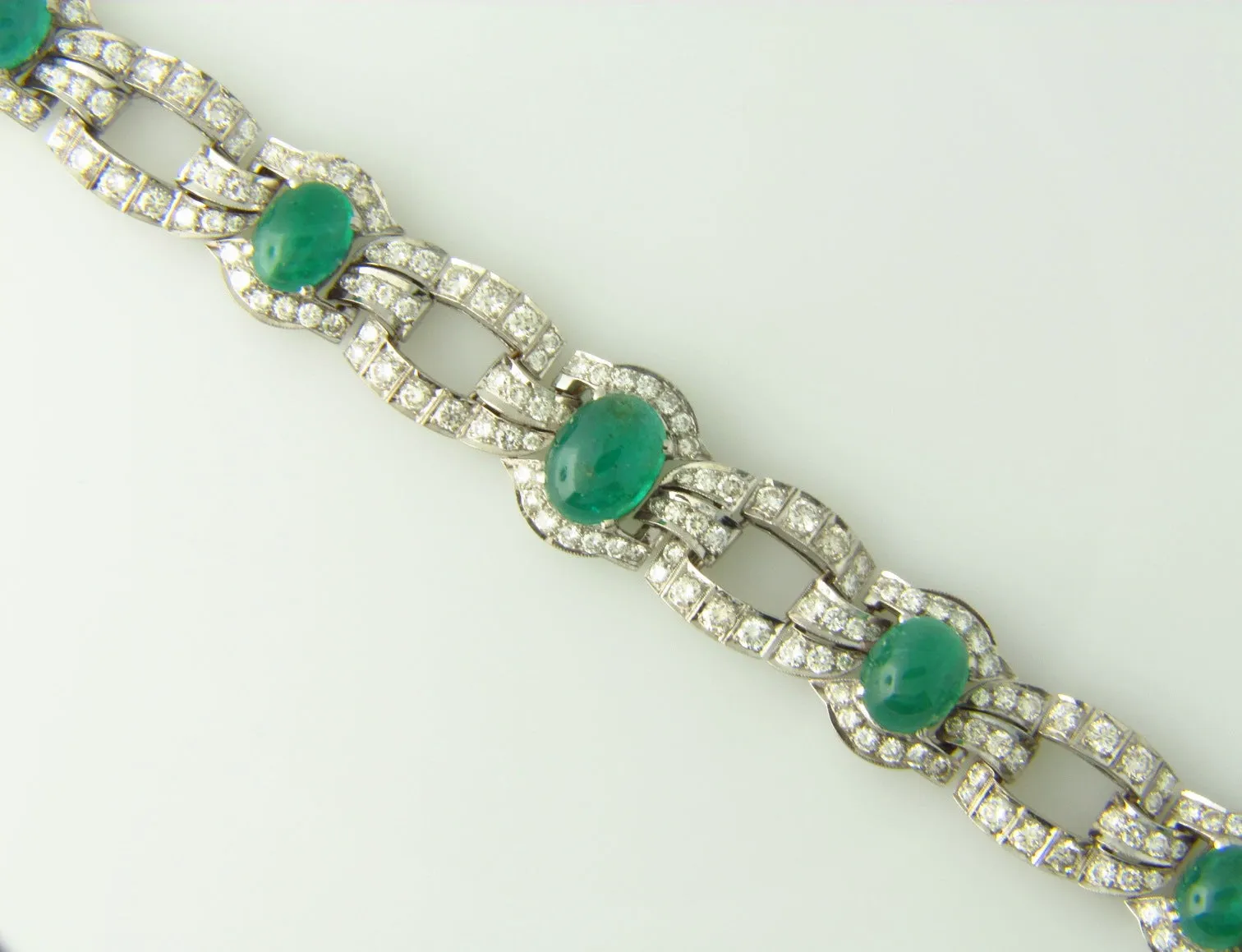 Art Deco, 18K White Gold Emerald and Diamond Bracelet