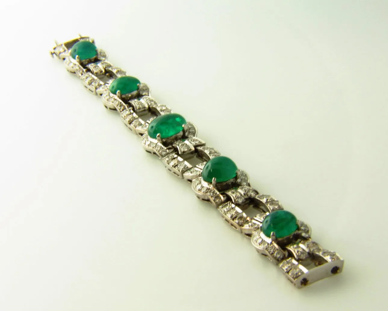 Art Deco, 18K White Gold Emerald and Diamond Bracelet