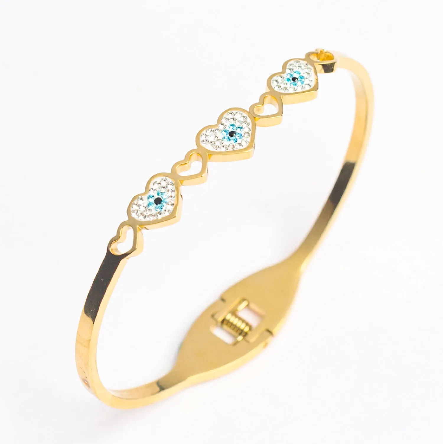 Artklim Gold Plated Evil Eye In Heart Bangle Bracelet