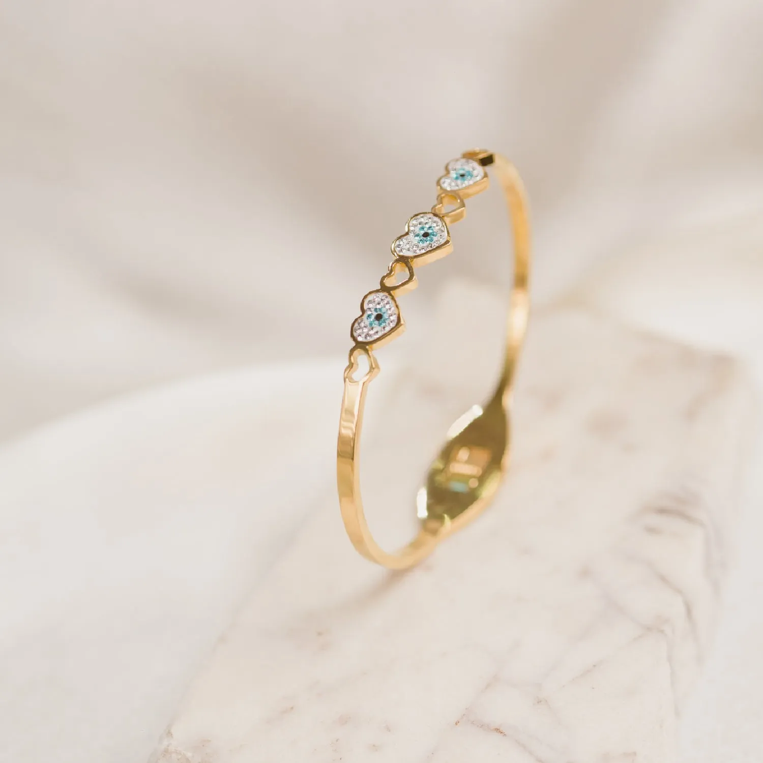 Artklim Gold Plated Evil Eye In Heart Bangle Bracelet