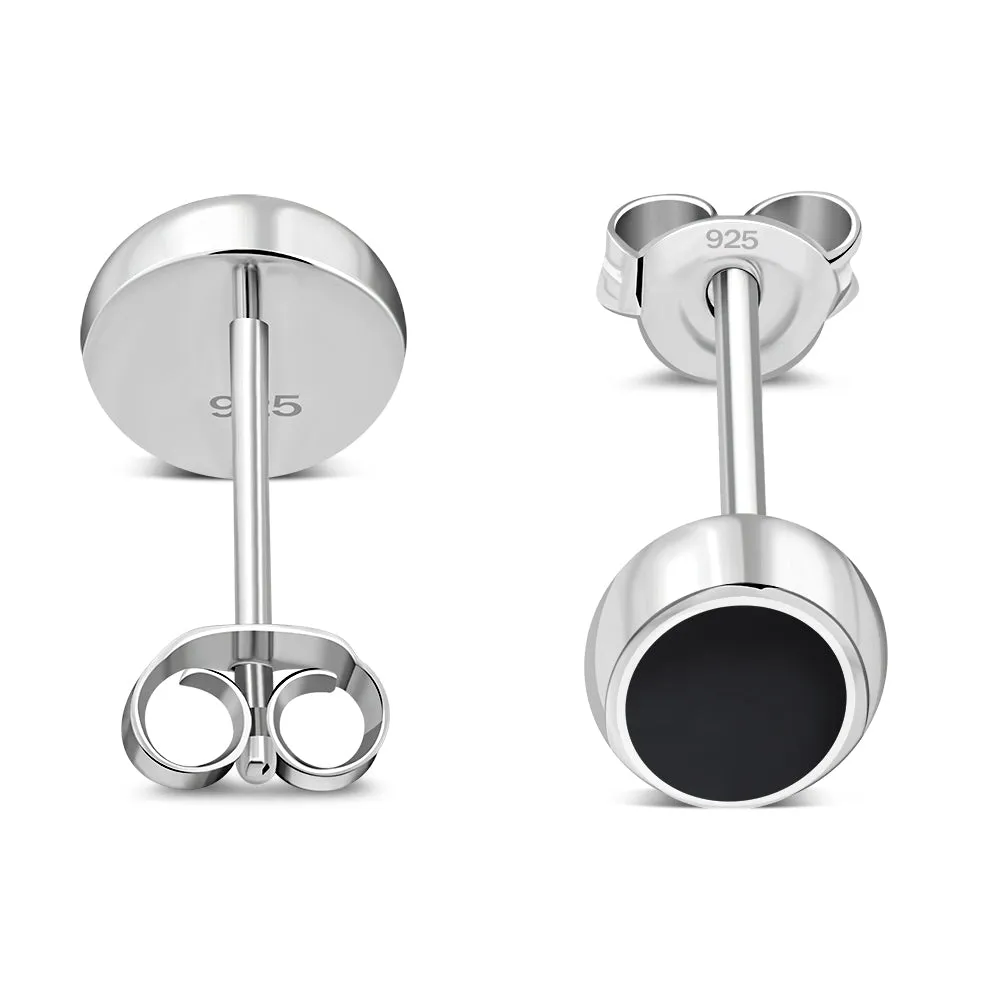 Black Onyx Oval Stud Silver Earrings