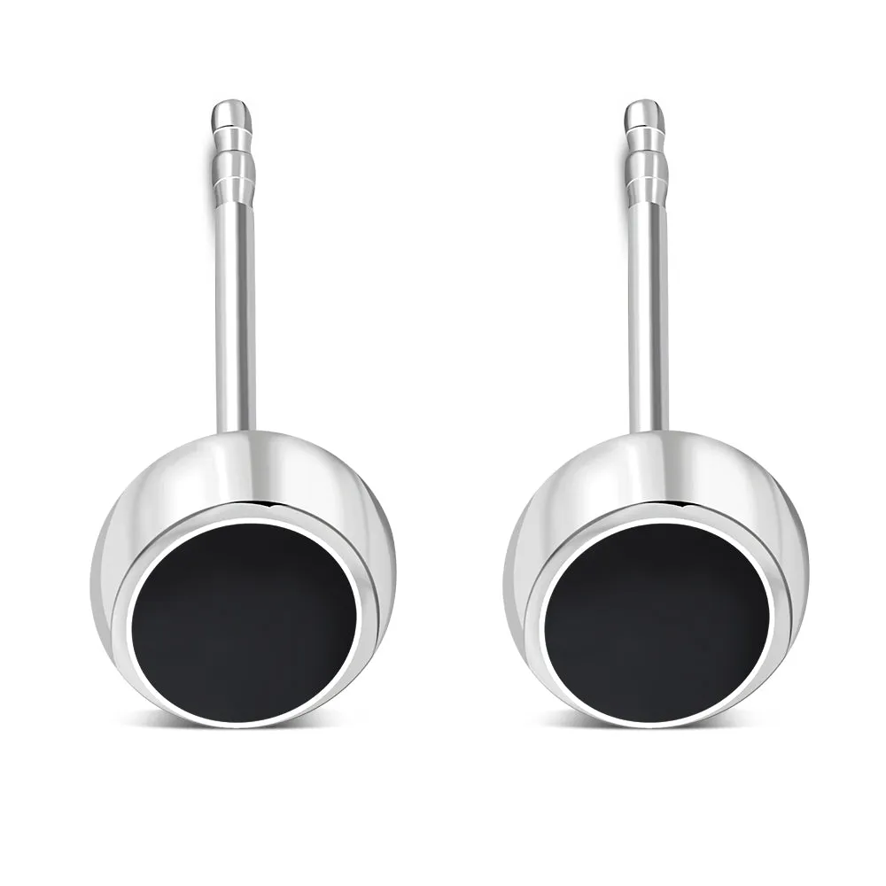 Black Onyx Oval Stud Silver Earrings