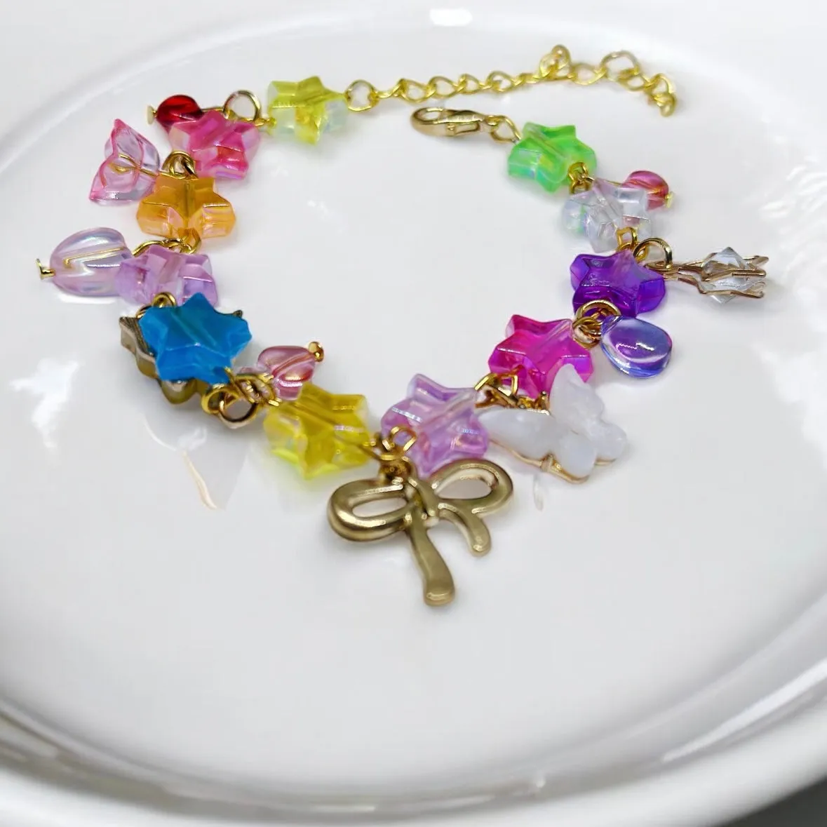 Celestial Beaded bracelet with rainbow stars | colourful glitter bracelet | y2k 90s style