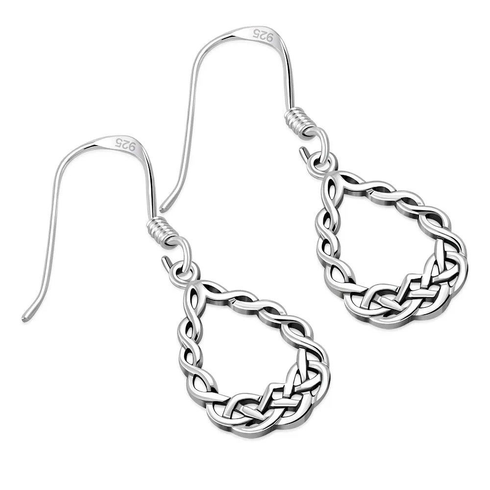Celtic Drop Shape Silver Earrings