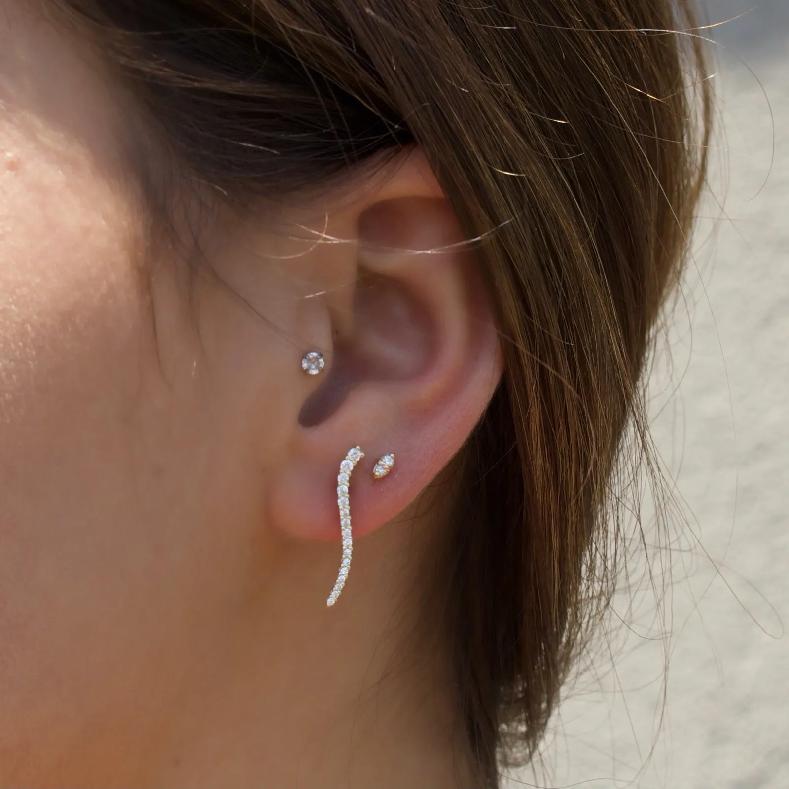 Curved Pave Bar Stud Earrings