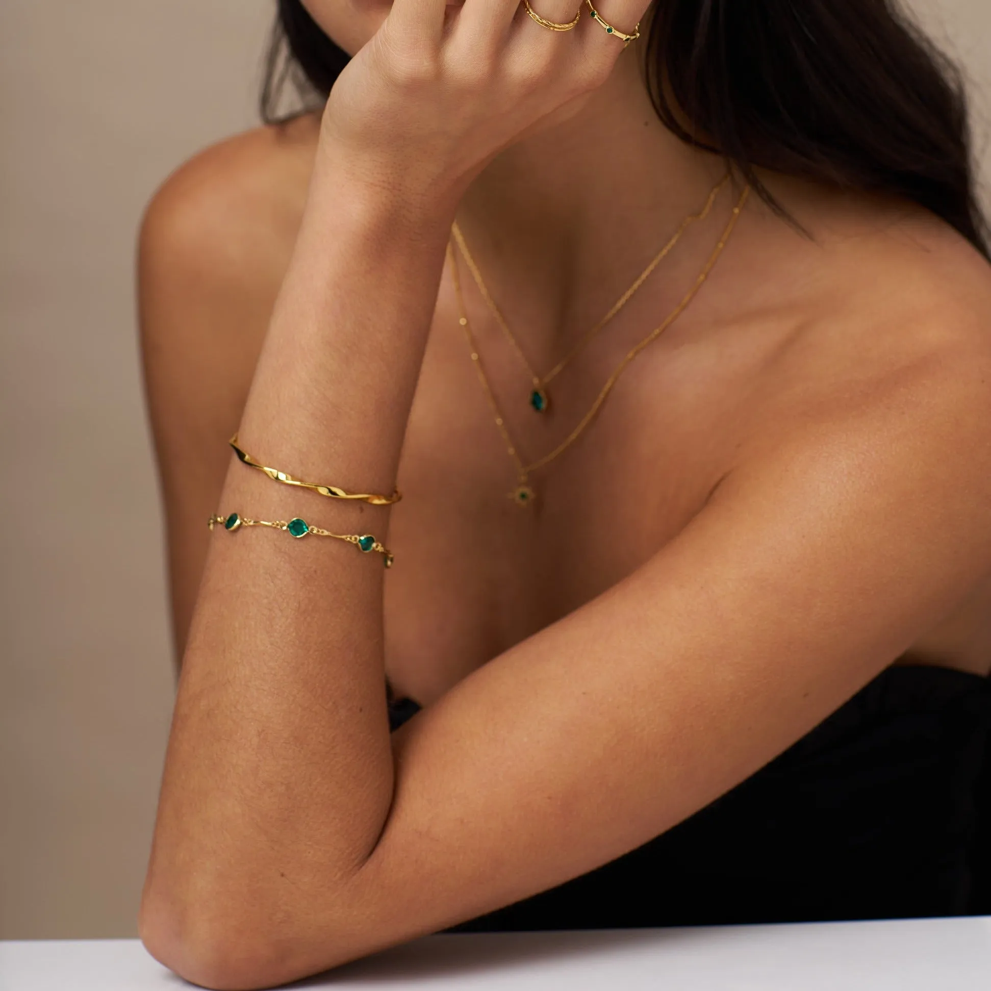 Emerald & Bar Link Chain Bracelet