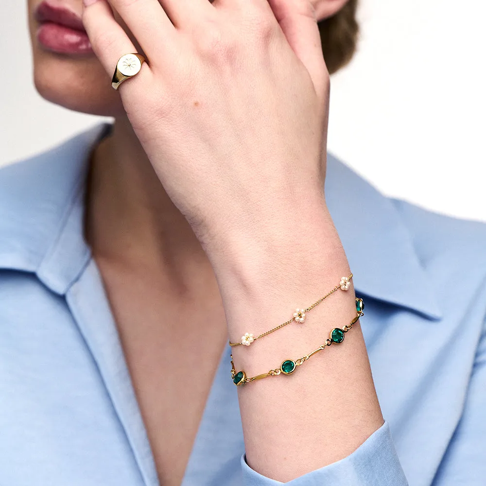 Emerald & Bar Link Chain Bracelet