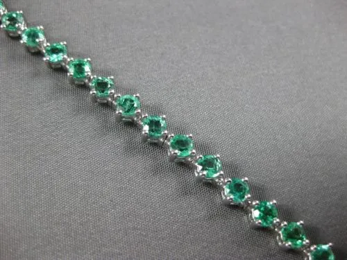 ESTATE 6.36CT AAA EMERALD 18K WHITE GOLD 3D CLASSIC SQUARE ROUND TENNIS BRACELET