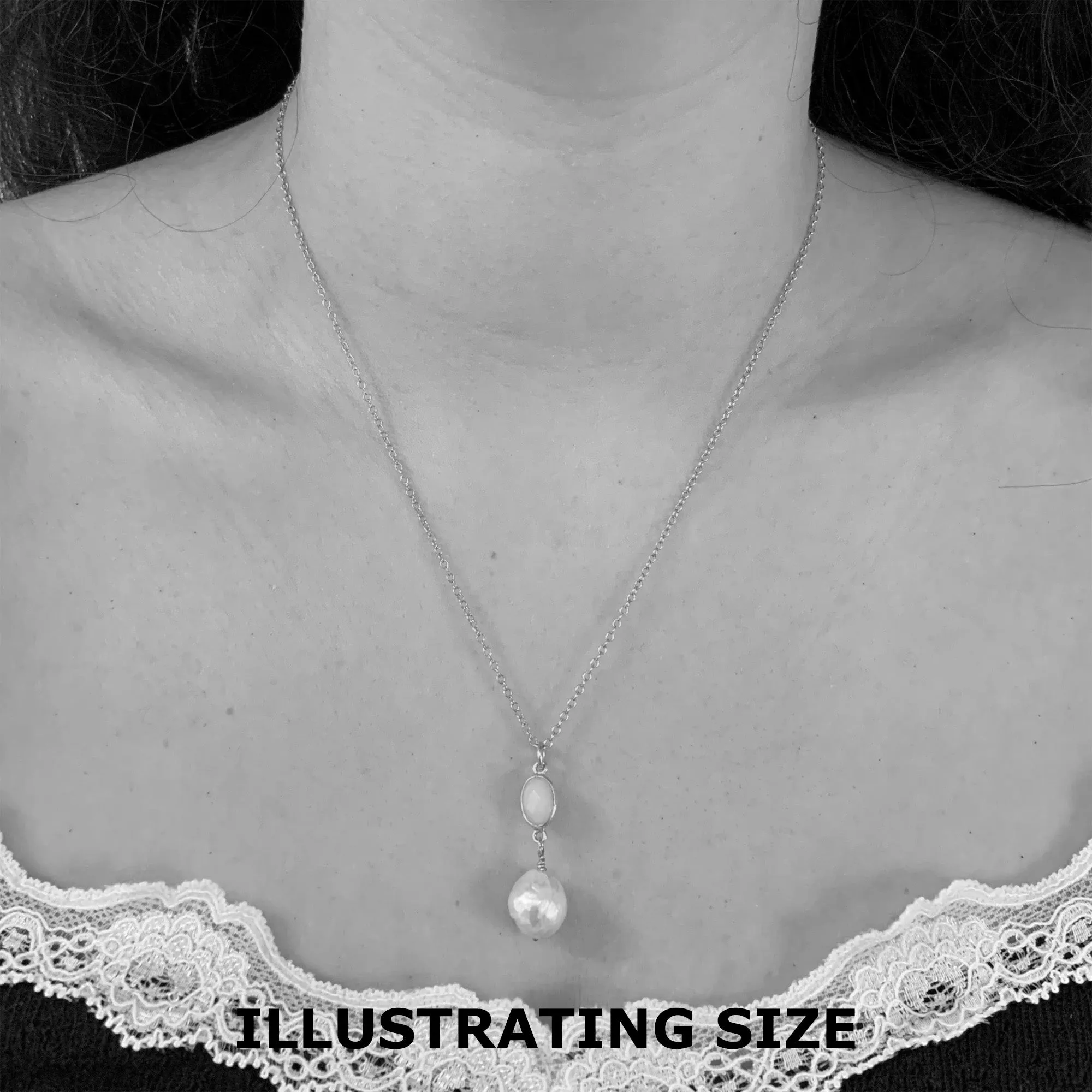 Gemstone necklace with citrine (yellow) crystal and large pearl pendant on gold cable chain