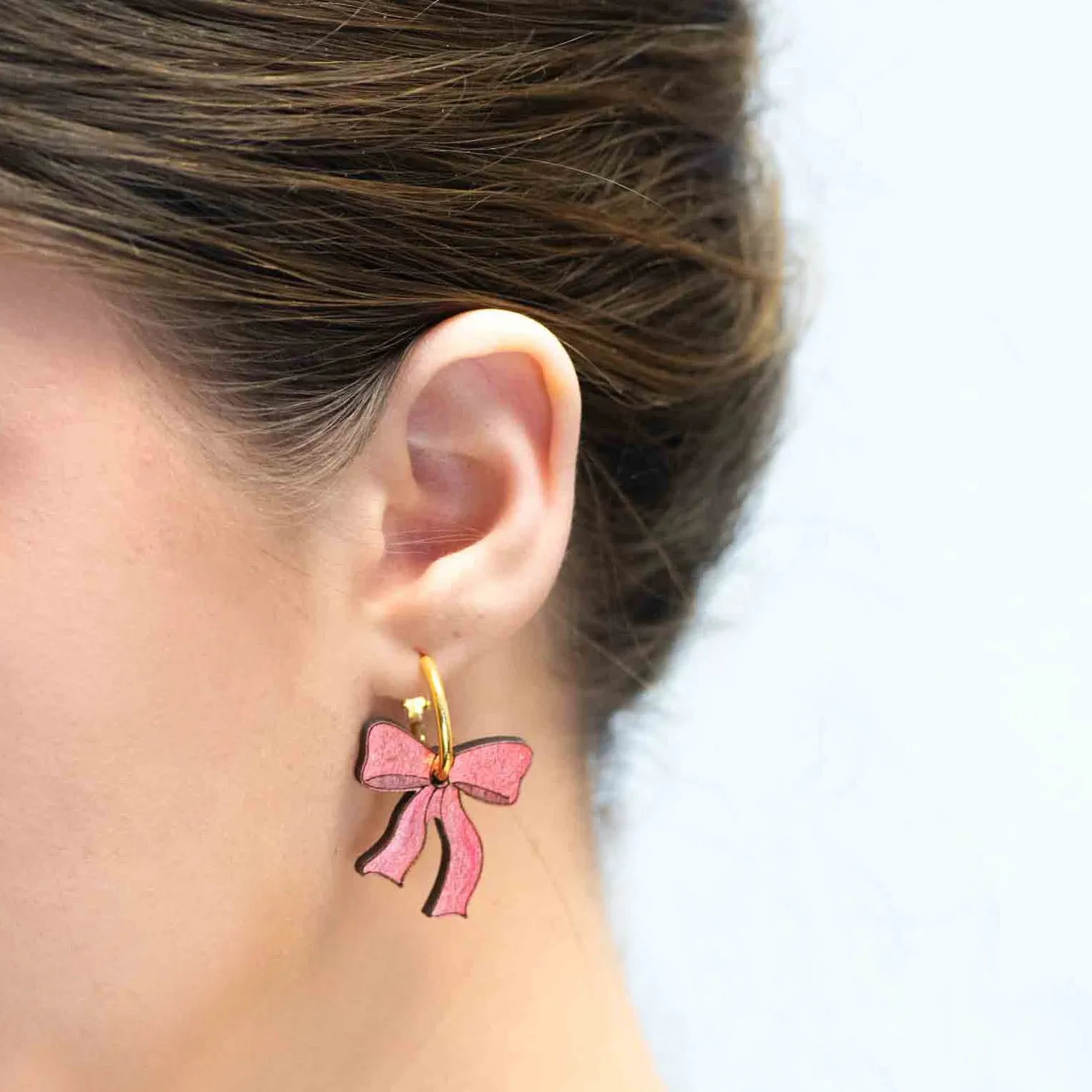 Glitter Pink Ribbon Bow Hoop Earrings - PET15232