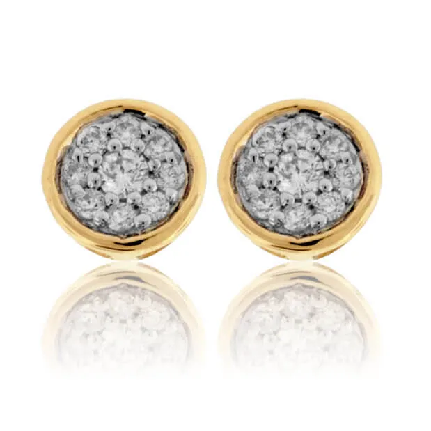 Gold Bezel Set Diamond Post Cluster Stud Earrings