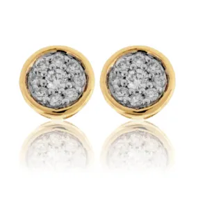 Gold Bezel Set Diamond Post Cluster Stud Earrings