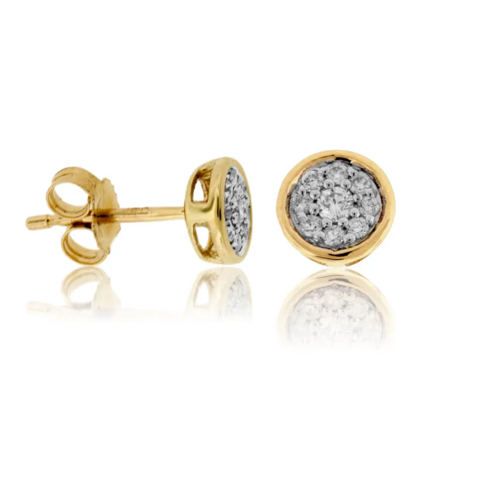 Gold Bezel Set Diamond Post Cluster Stud Earrings