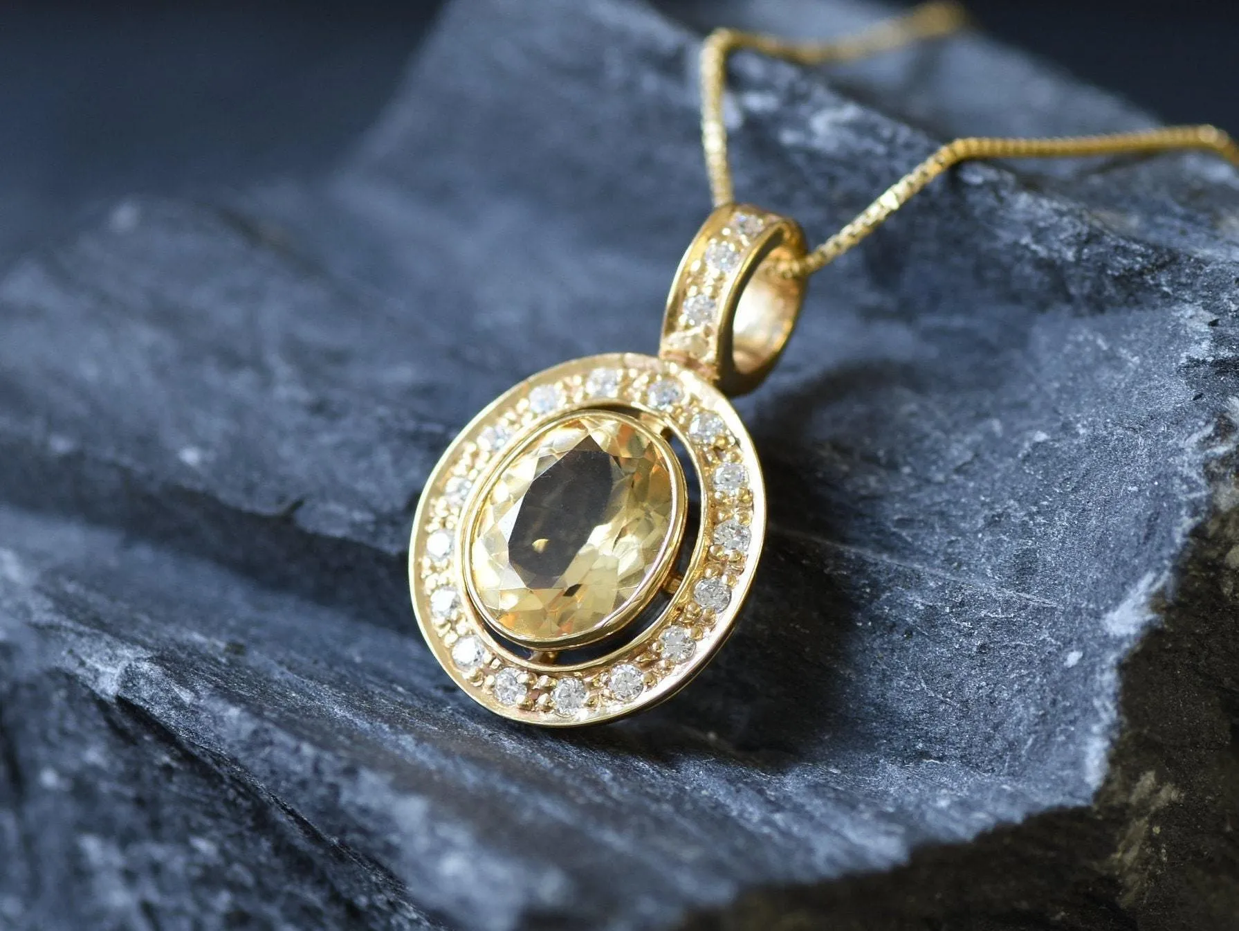 Gold Citrine Pendant - Natural Citrine Necklace - Yellow Victorian Pendant