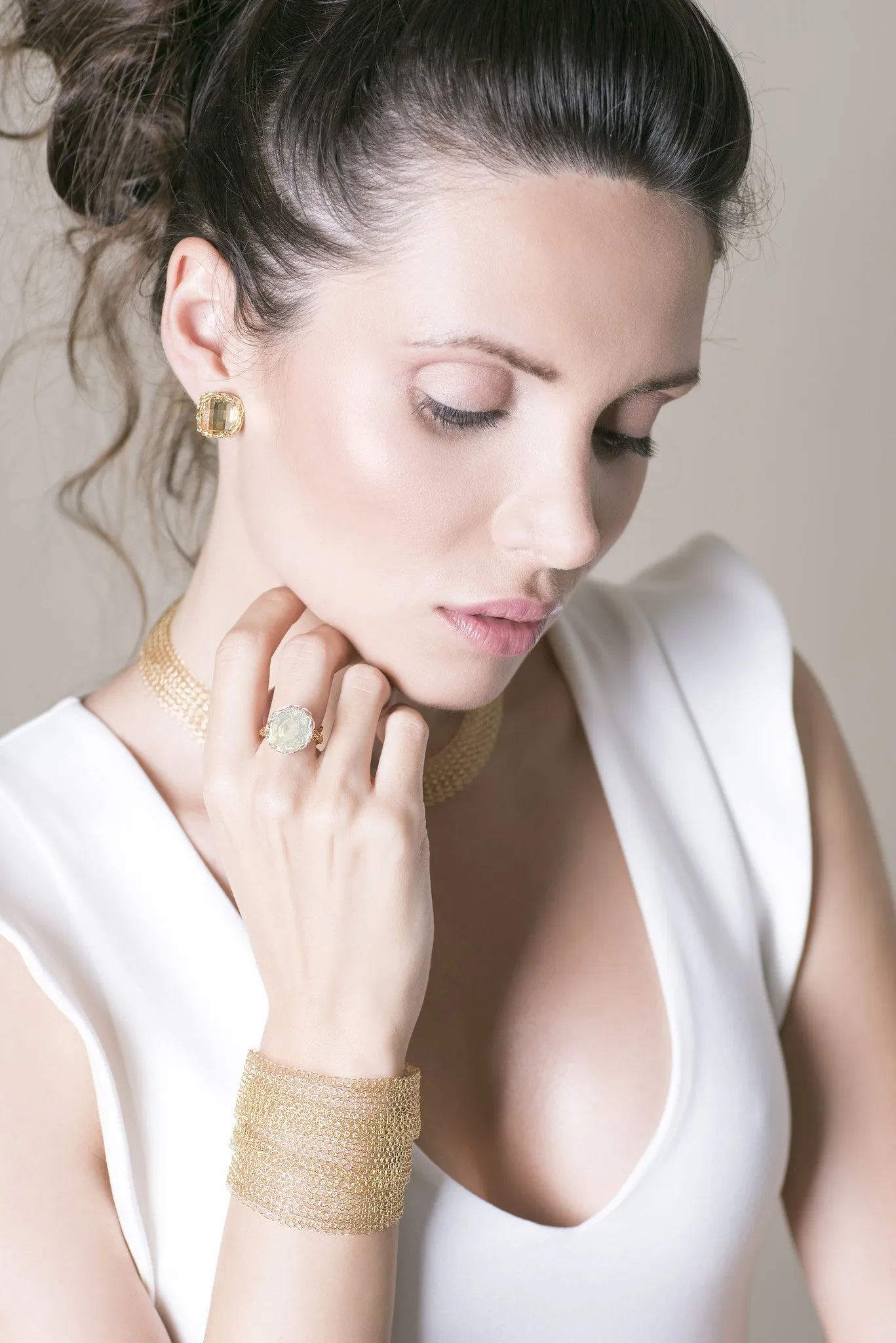 Gold Layered Bracelet Cuff , Wire Crochet Bridal Cuff , Handmade Bridal Jewelry