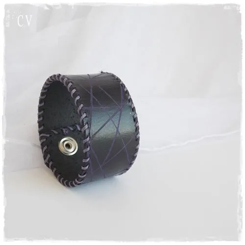 Gothic Black Leather Cuff Bracelet