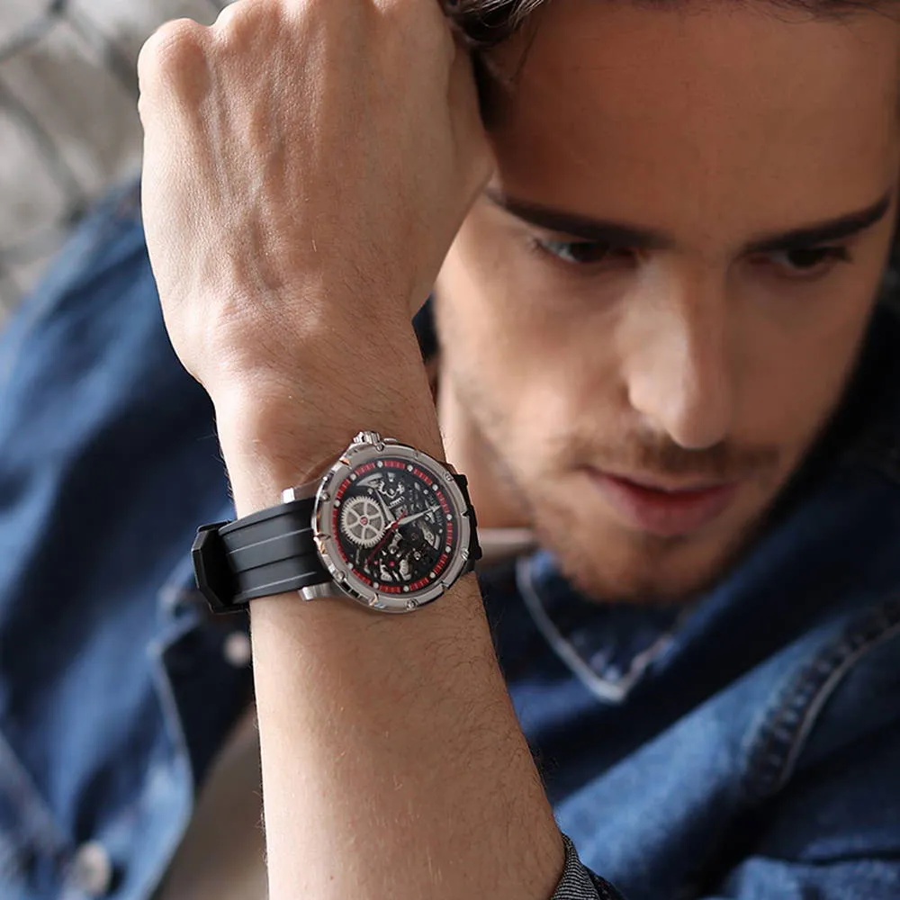 JUVET 7011 Luxury Skeleton Automatic Watch for Men 5Bar Waterproof - Classic Black A2