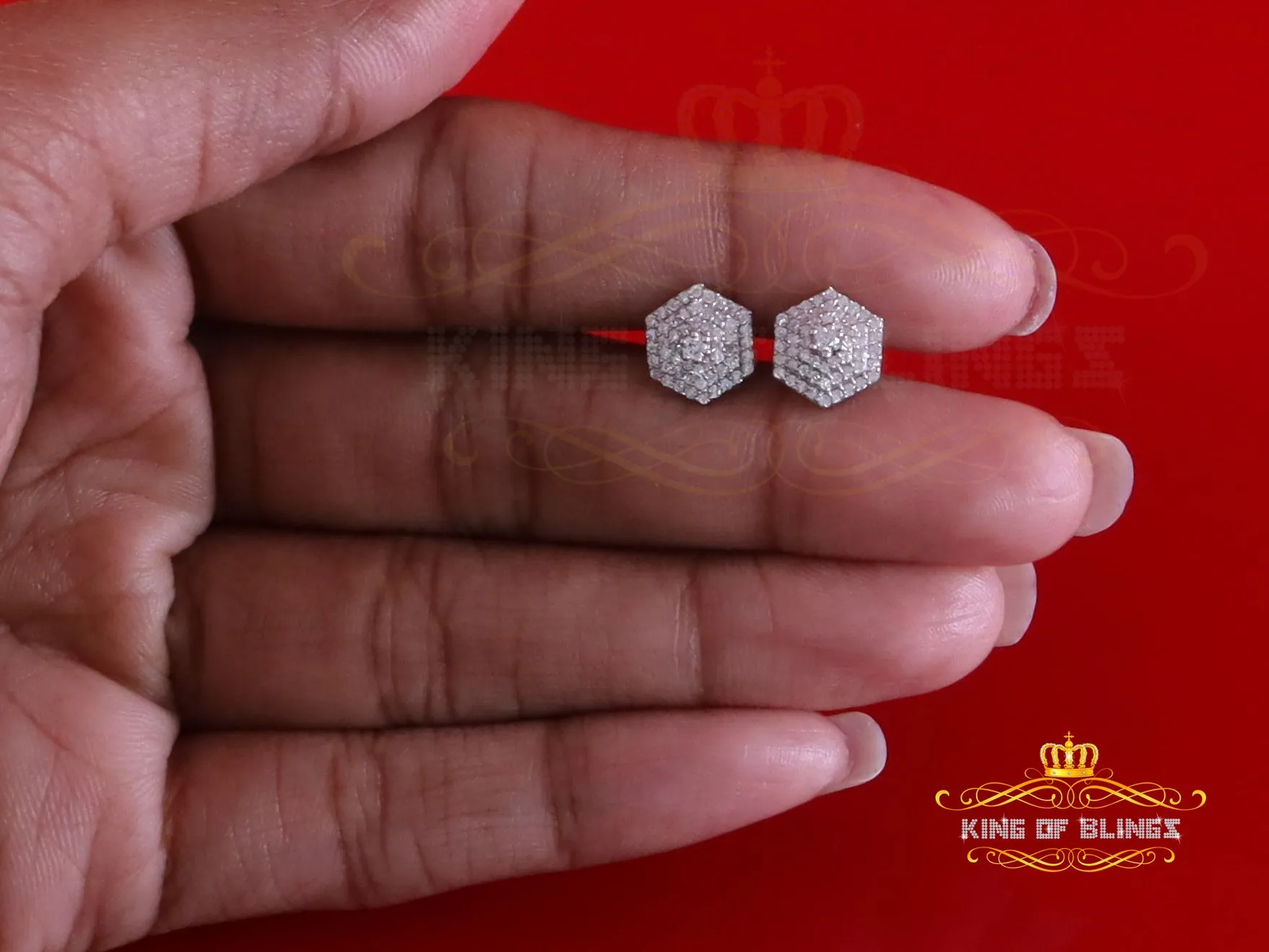 King  of Bling's Hexogonal Stud Earrings 0.50ct VVS 'D' Moissanite 925 Yellow Silver Men's/Womens