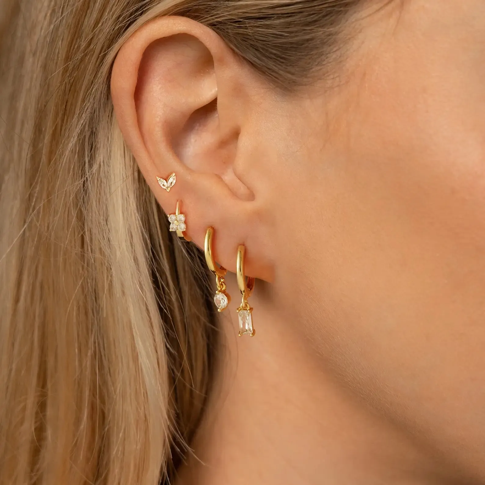 Leaf Diamond Huggie Earrings Set