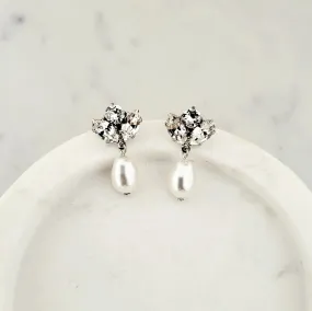 Mariah Baroque Pearl - Swarovski Baroque Pearl & Crystal Drop Bridal Earrings - Rhodium Plated