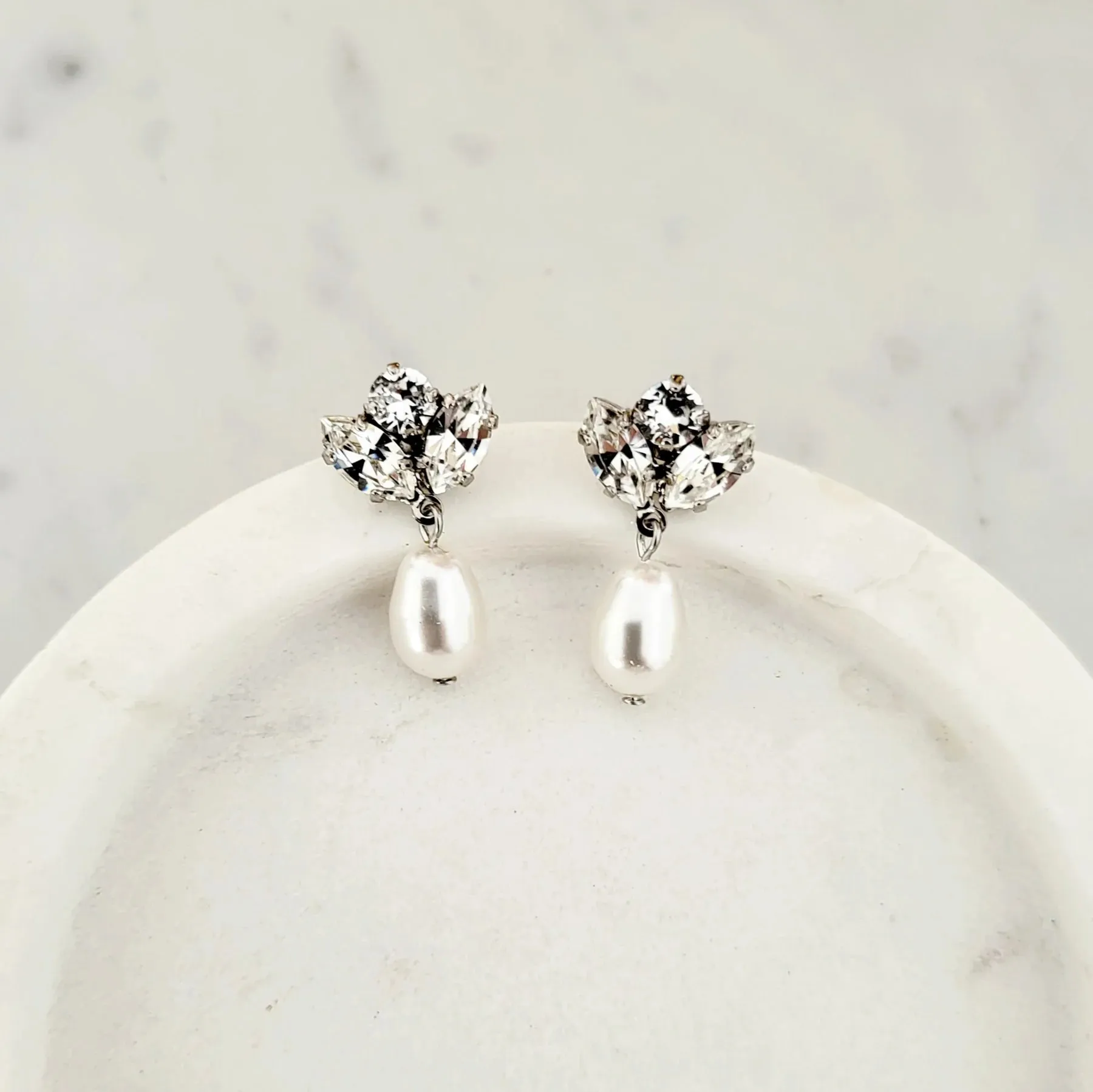 Mariah Baroque Pearl - Swarovski Baroque Pearl & Crystal Drop Bridal Earrings - Rhodium Plated