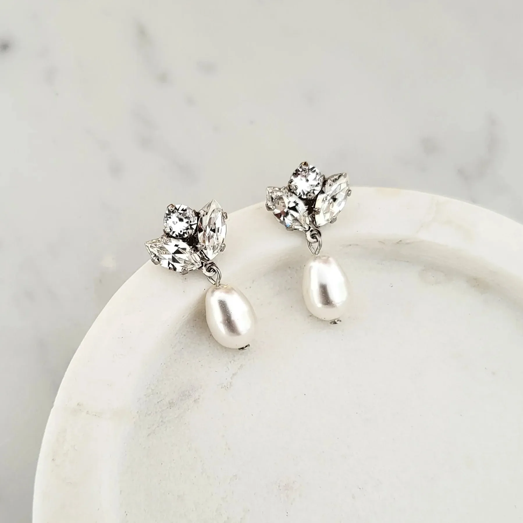 Mariah Baroque Pearl - Swarovski Baroque Pearl & Crystal Drop Bridal Earrings - Rhodium Plated