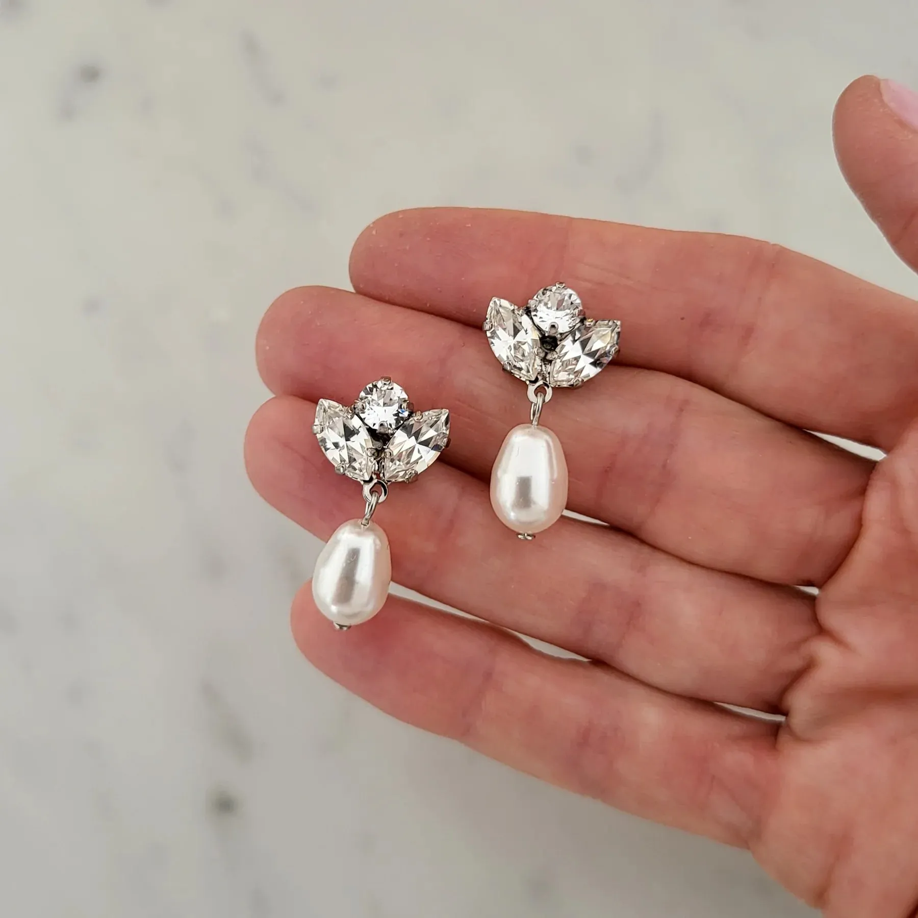 Mariah Baroque Pearl - Swarovski Baroque Pearl & Crystal Drop Bridal Earrings - Rhodium Plated