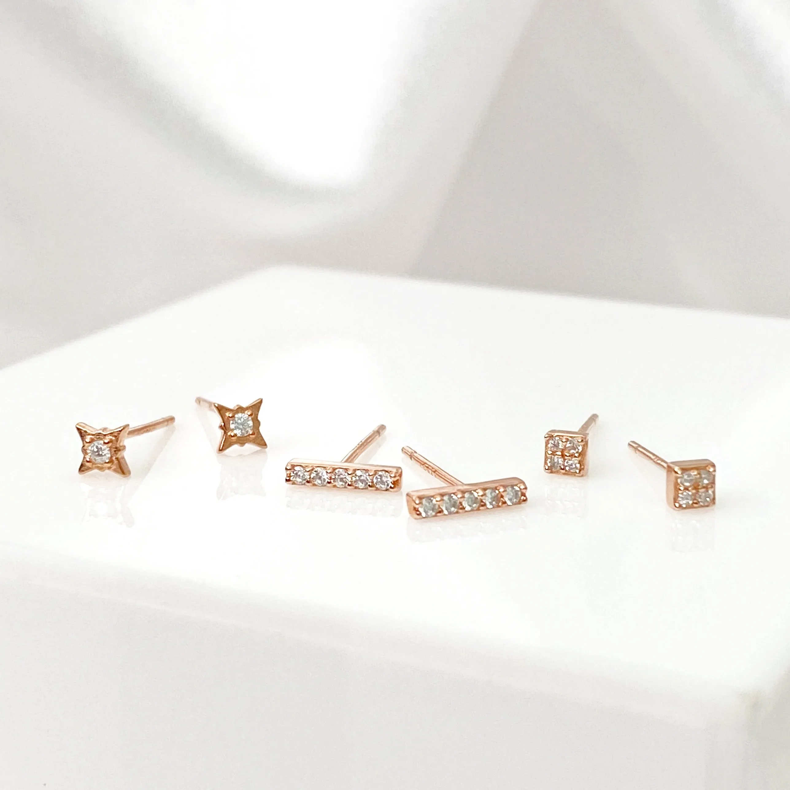 Mini Zirconia Bar Stud Earrings - Rose Gold