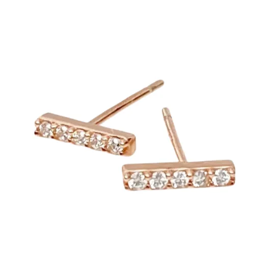 Mini Zirconia Bar Stud Earrings - Rose Gold