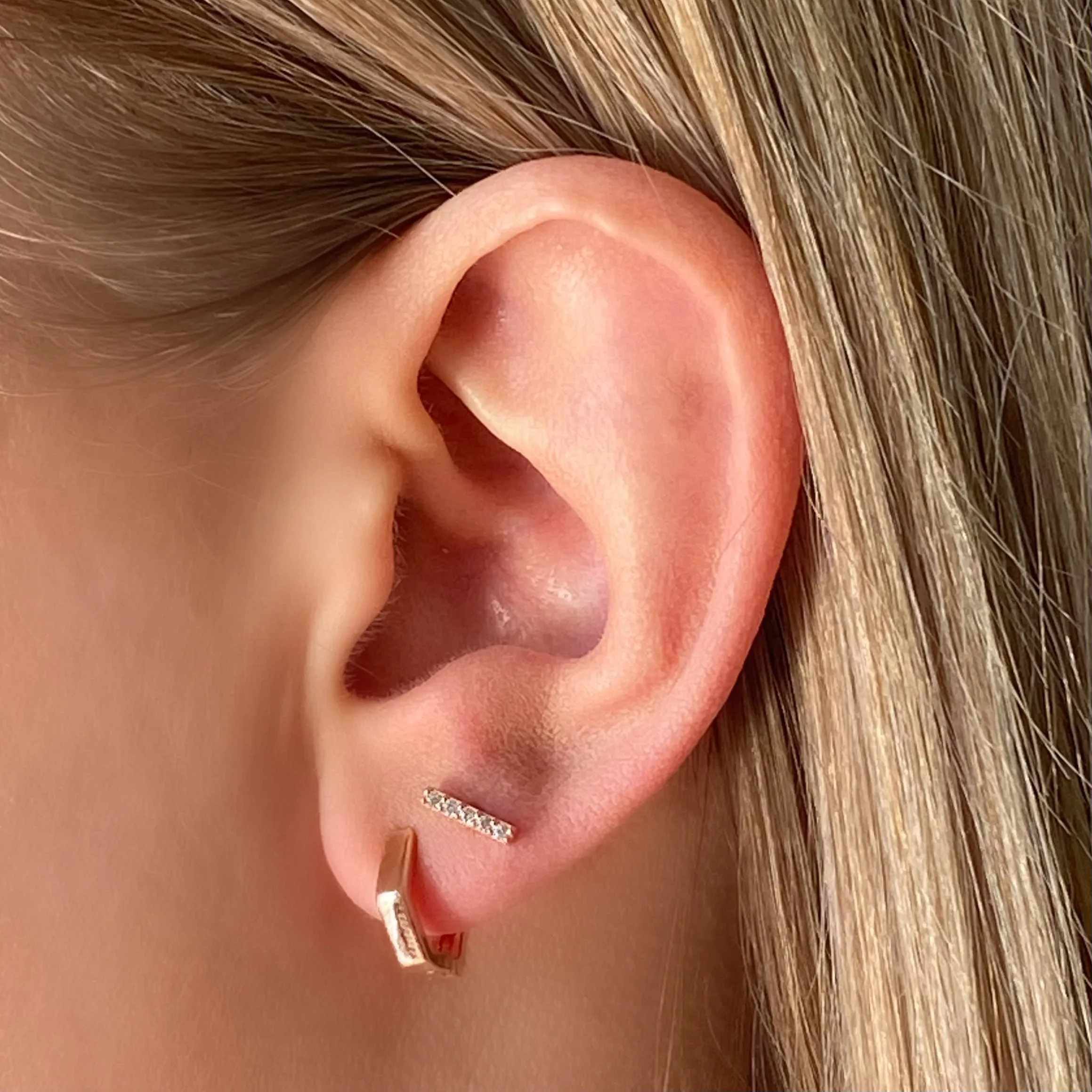 Mini Zirconia Bar Stud Earrings - Rose Gold