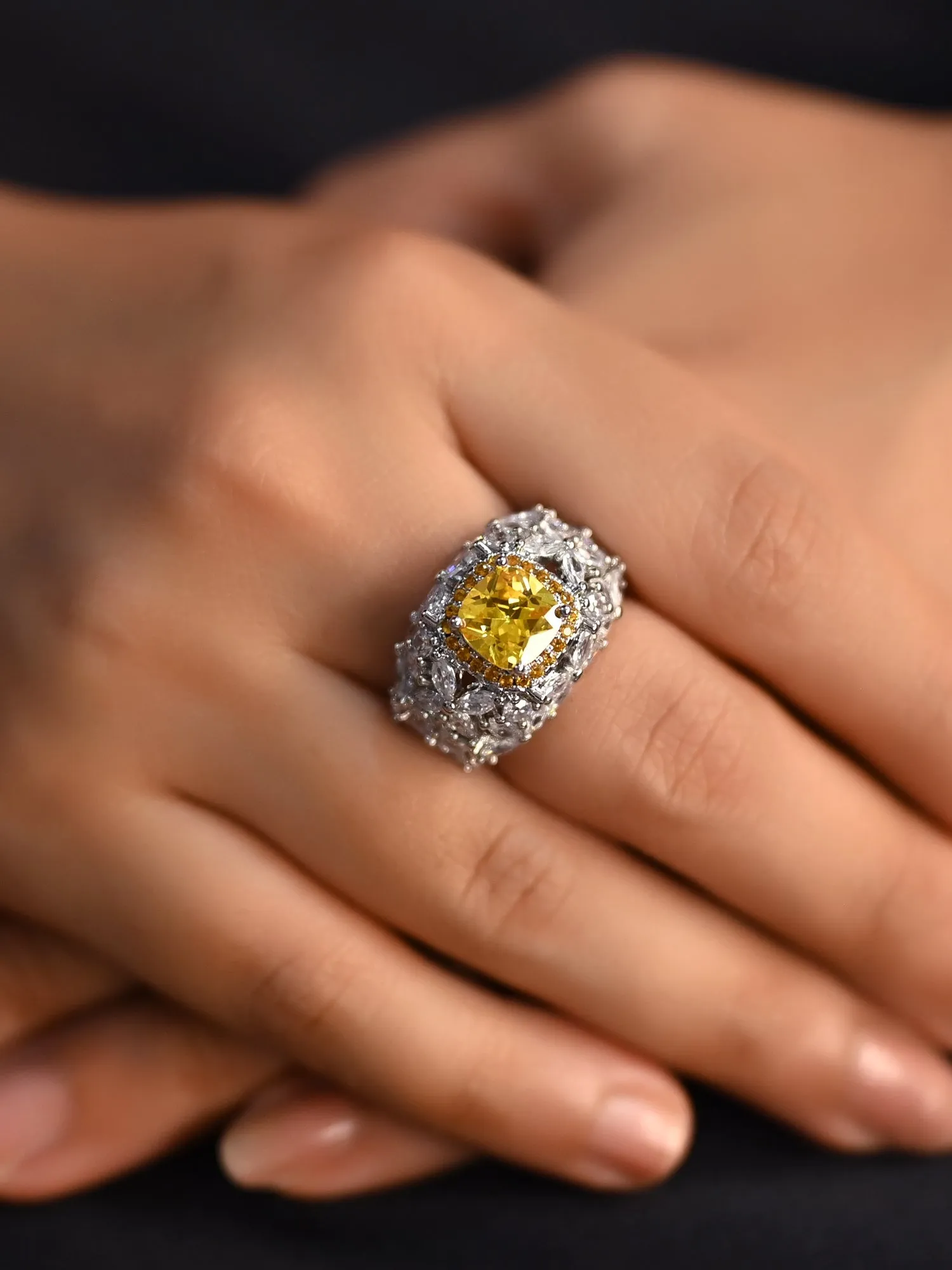 Naija American Diamond Ring With Yellow Stone