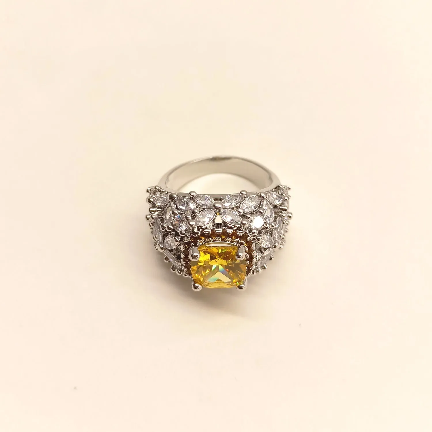 Naija American Diamond Ring With Yellow Stone