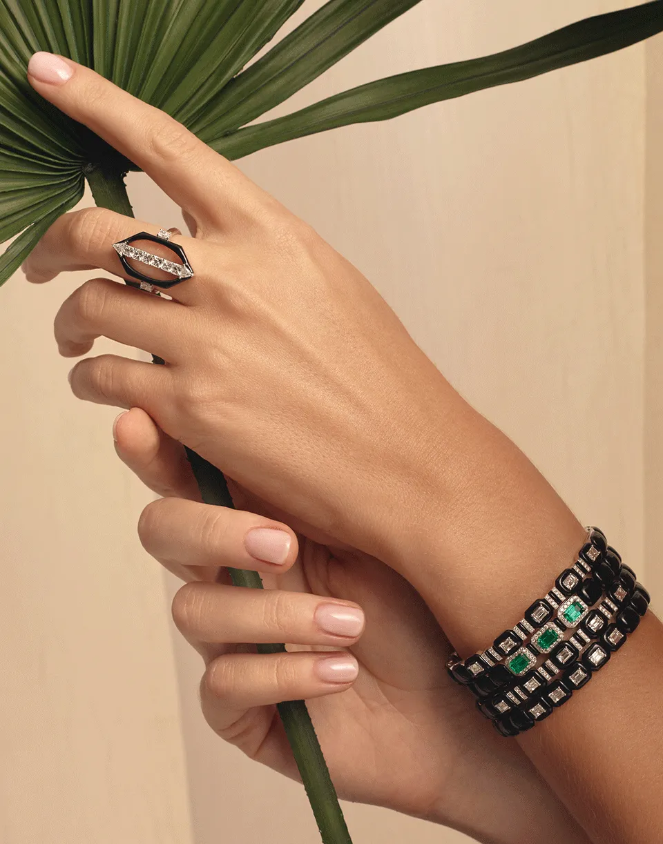 Oui Black Enamel Cuff