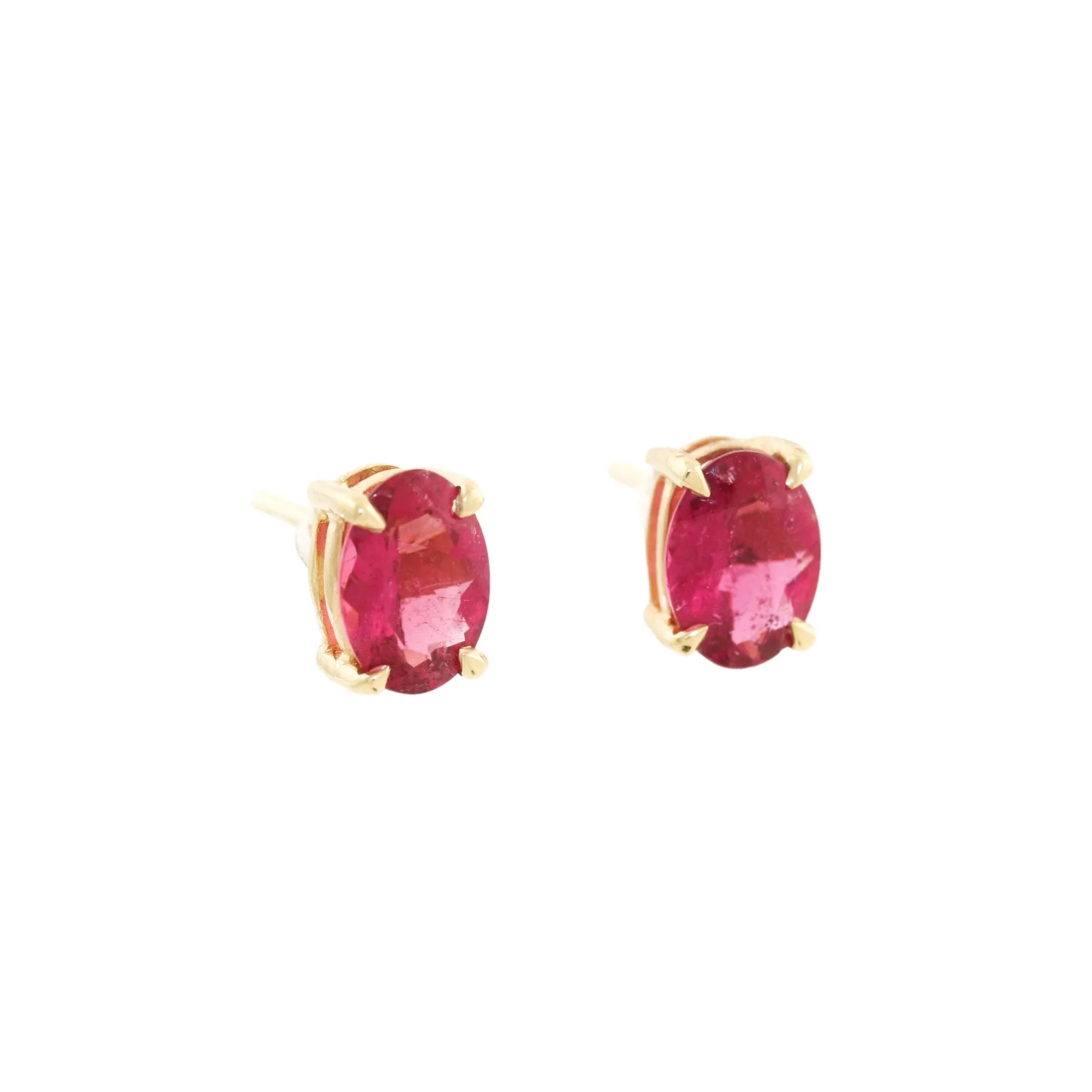 Pinkish Red Tourmaline studs 14k