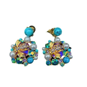 Pre Order:  Vintage Ornament Colorful Glass Bee Flower Earrings