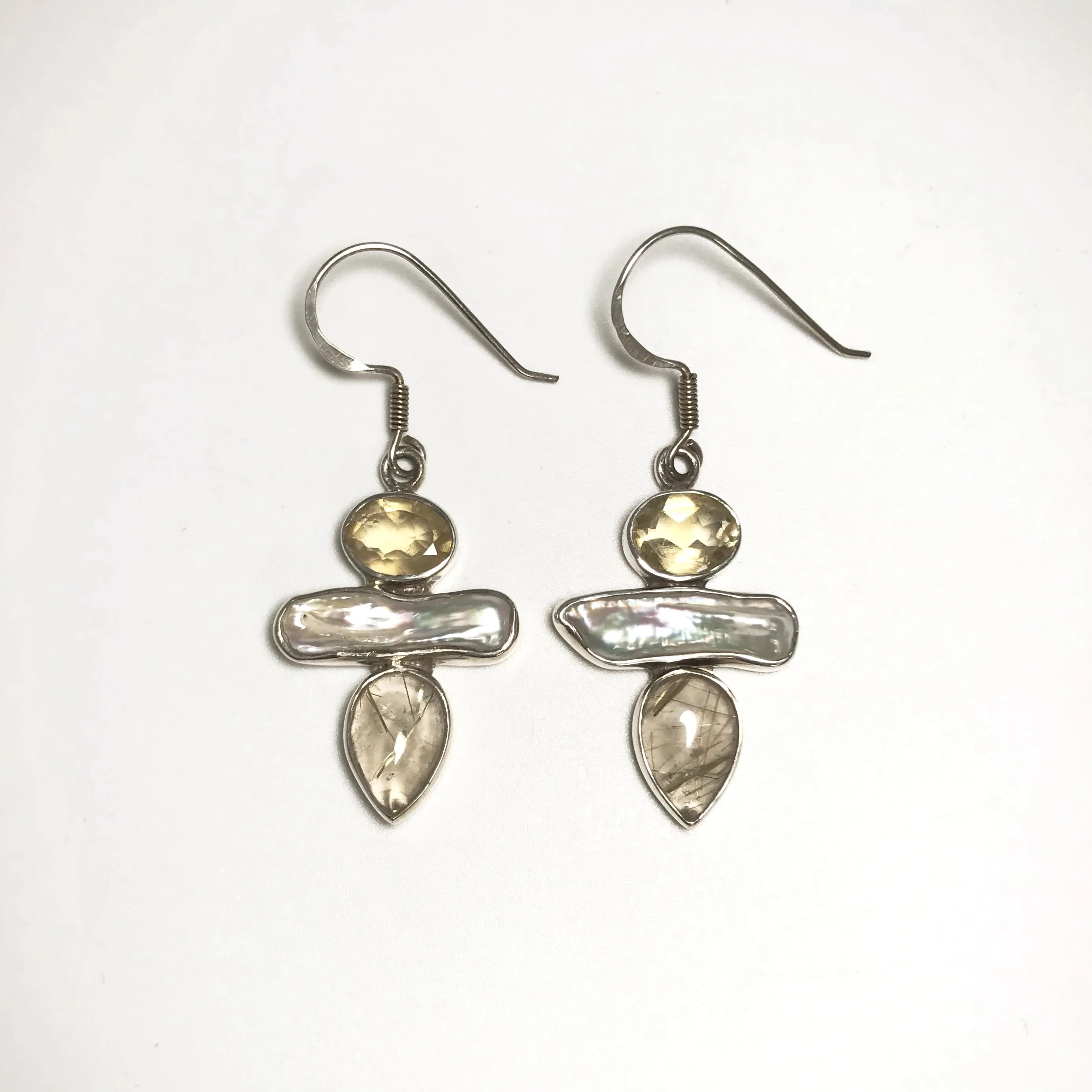 Rutilated Quartz, Citrine and Pearl Necklace and Earrings Set