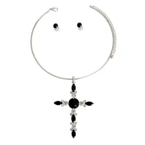 Shop the Chic Black Cross Jewelry Set: Choker Necklace and; Stud Earrings
