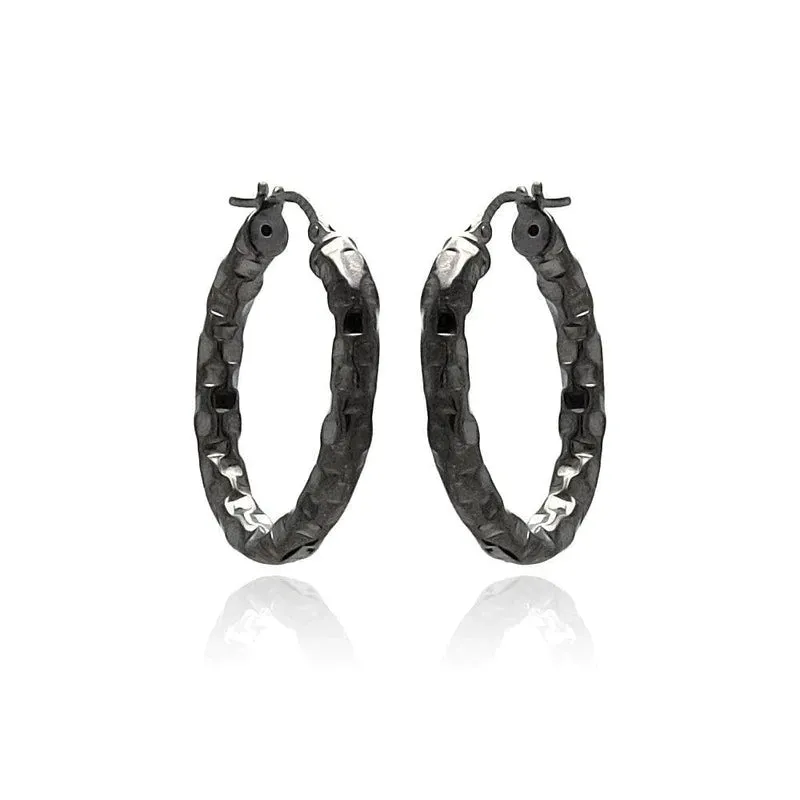 Silver 925 Black Rhodium Plated Oval Hoop Earrings