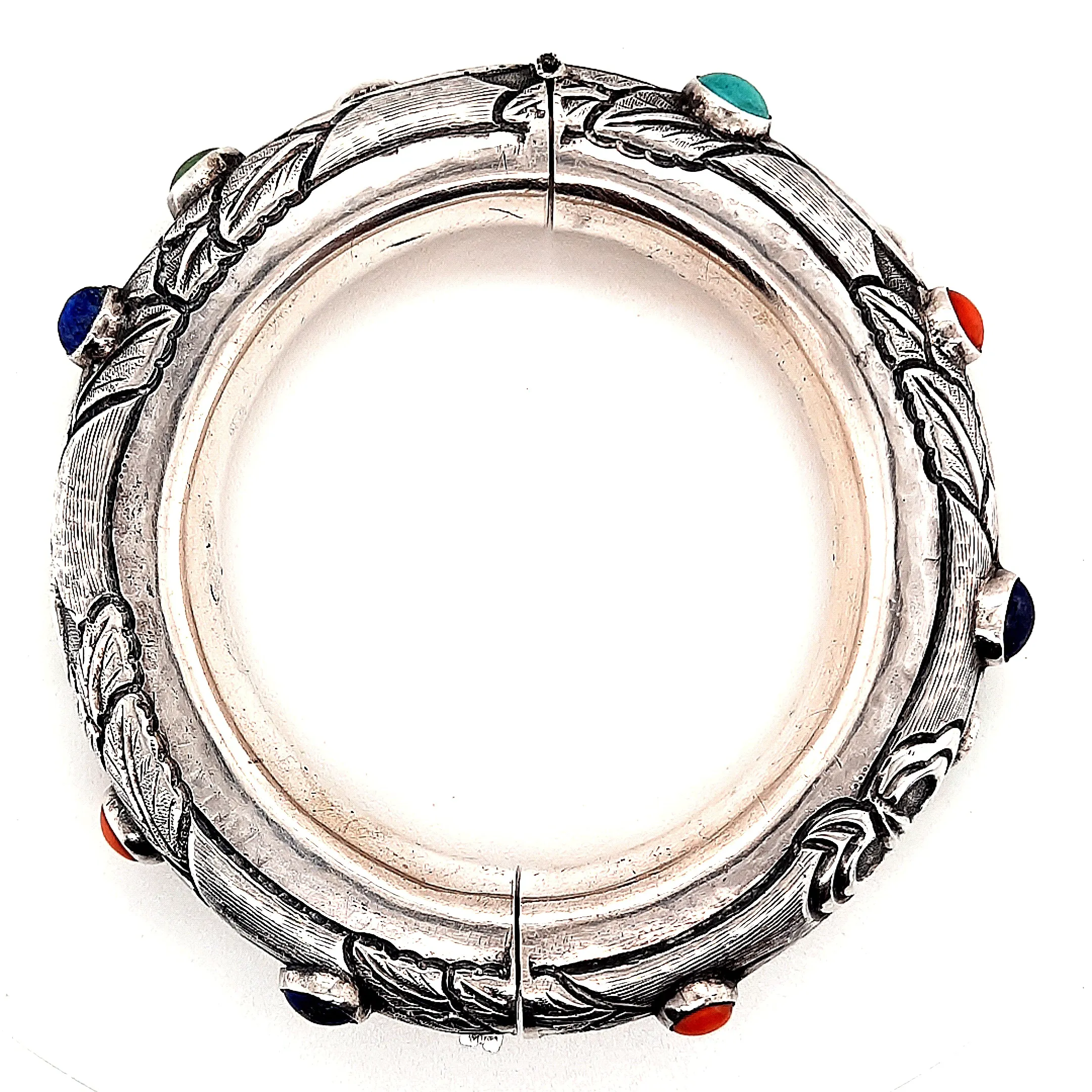 Sterling Silver & Gemstone Hinged Bangle