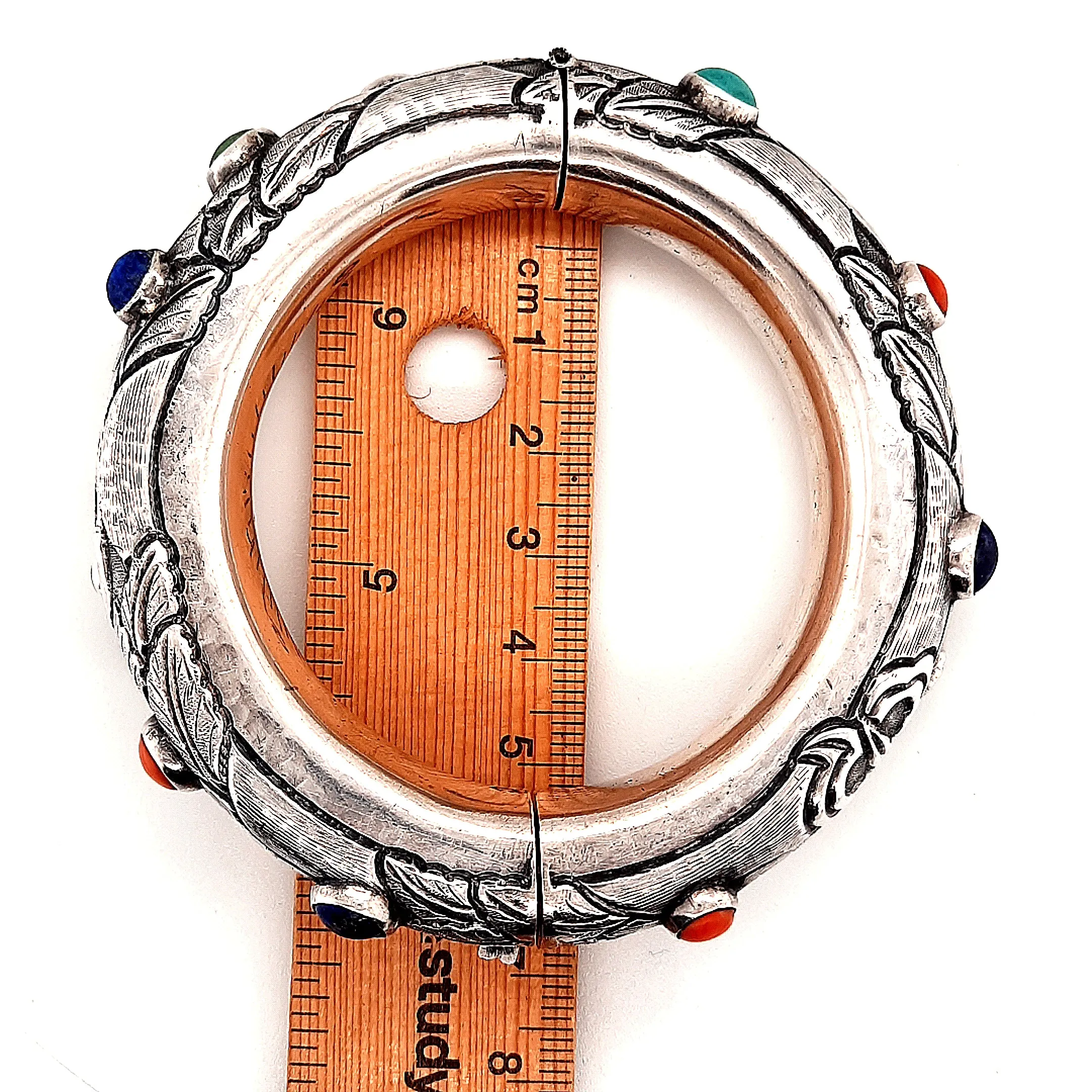 Sterling Silver & Gemstone Hinged Bangle