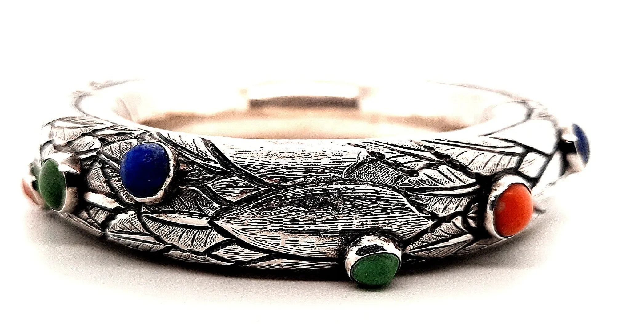 Sterling Silver & Gemstone Hinged Bangle