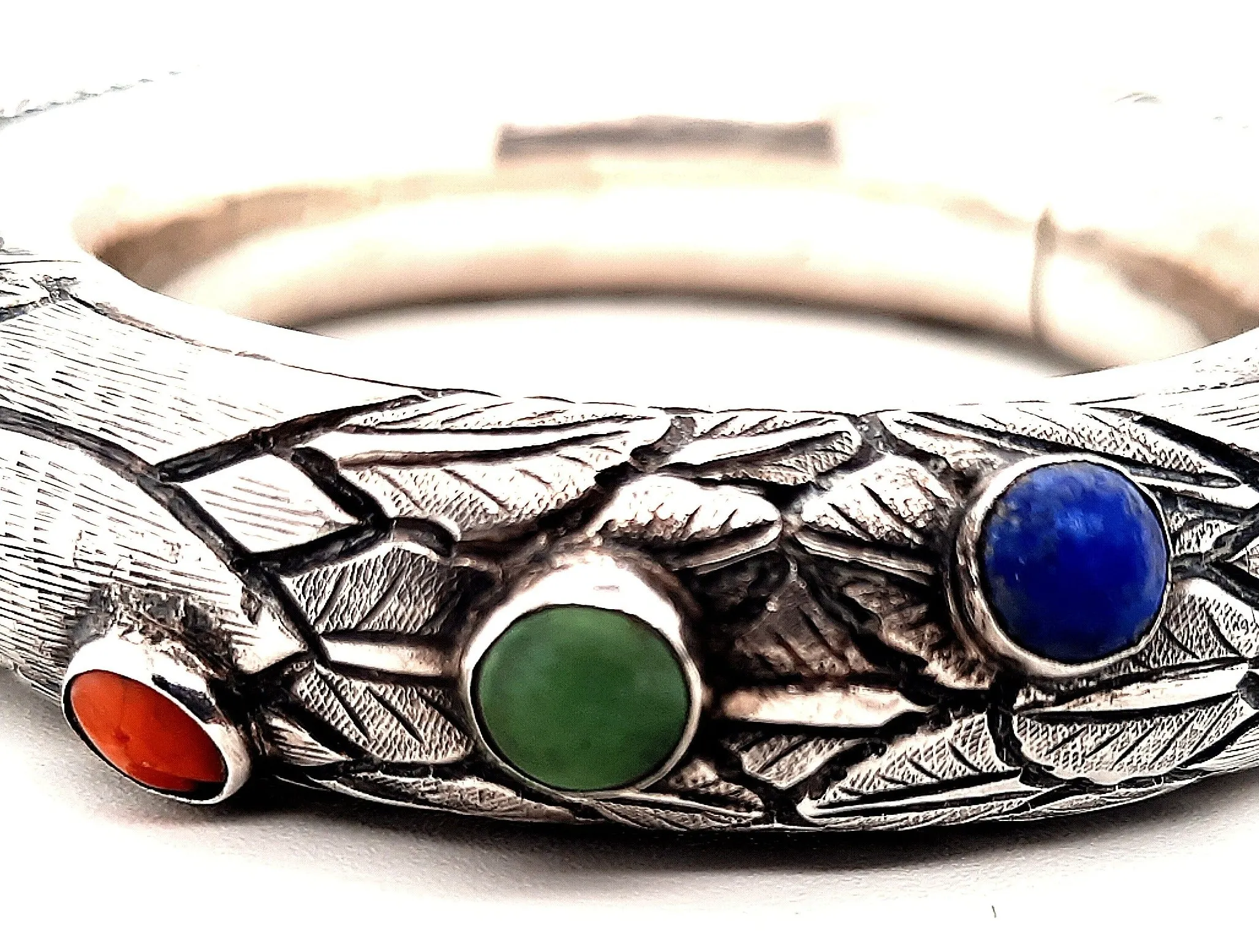 Sterling Silver & Gemstone Hinged Bangle