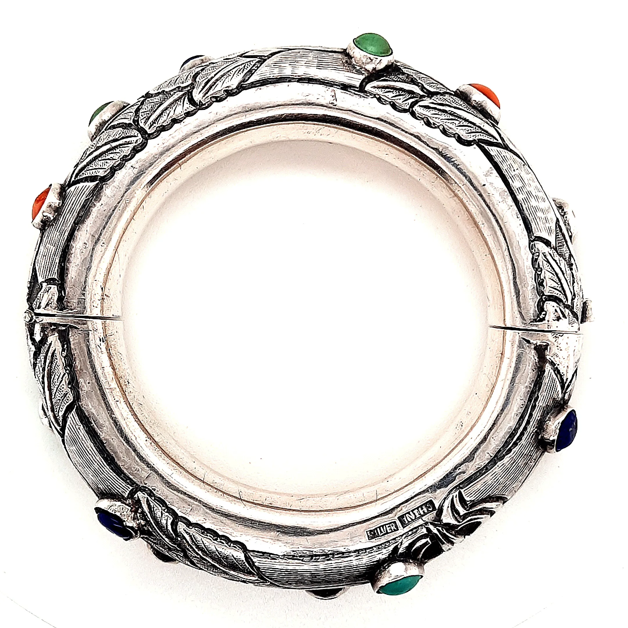Sterling Silver & Gemstone Hinged Bangle